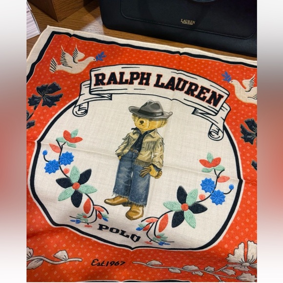 Polo Ralph Lauren RARE Polo Bear 100% Wool Scarf, Red Multi - Picture 3 of 7